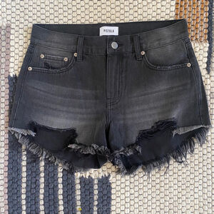NWOT Pistola Black Denim Distressed Cutoff Shorts Size 26 NEW